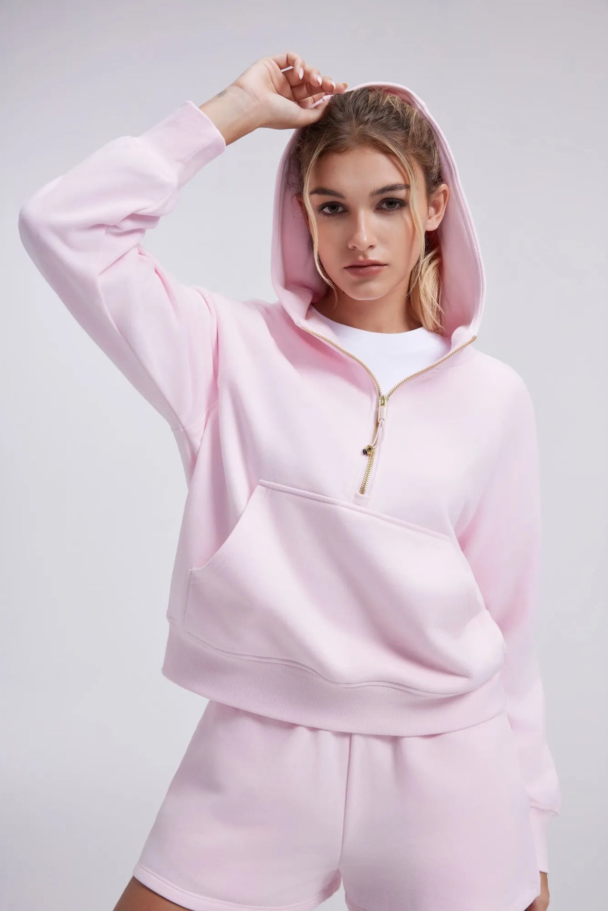 Sudadera Corta con Capucha y Media Cremallera