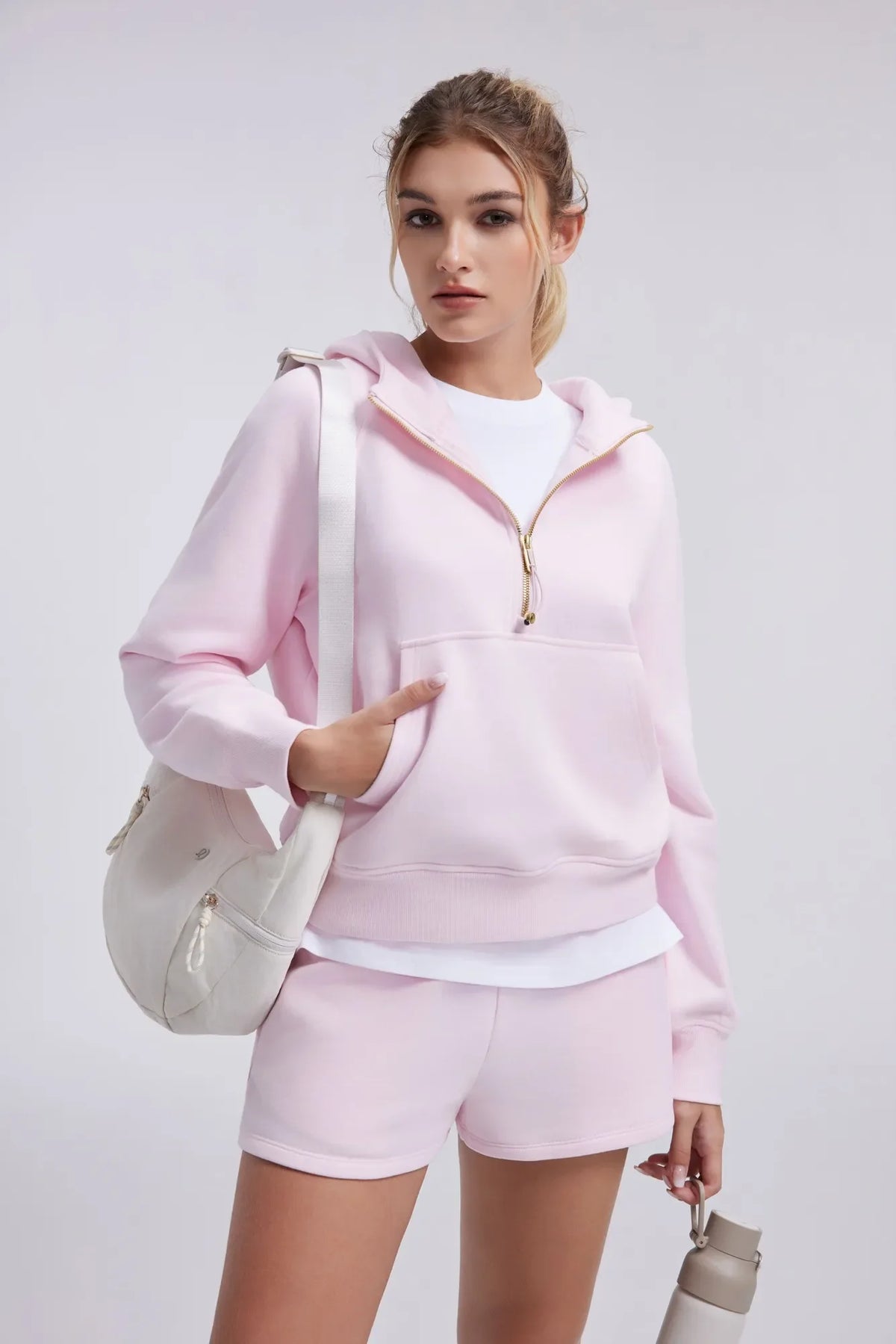 Sudadera Corta con Capucha y Media Cremallera