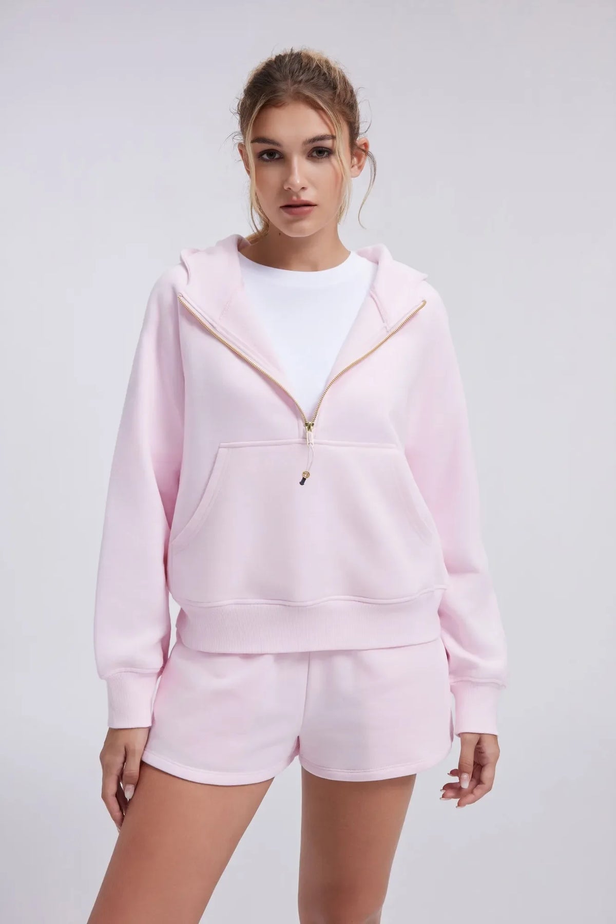 Sudadera Corta con Capucha y Media Cremallera