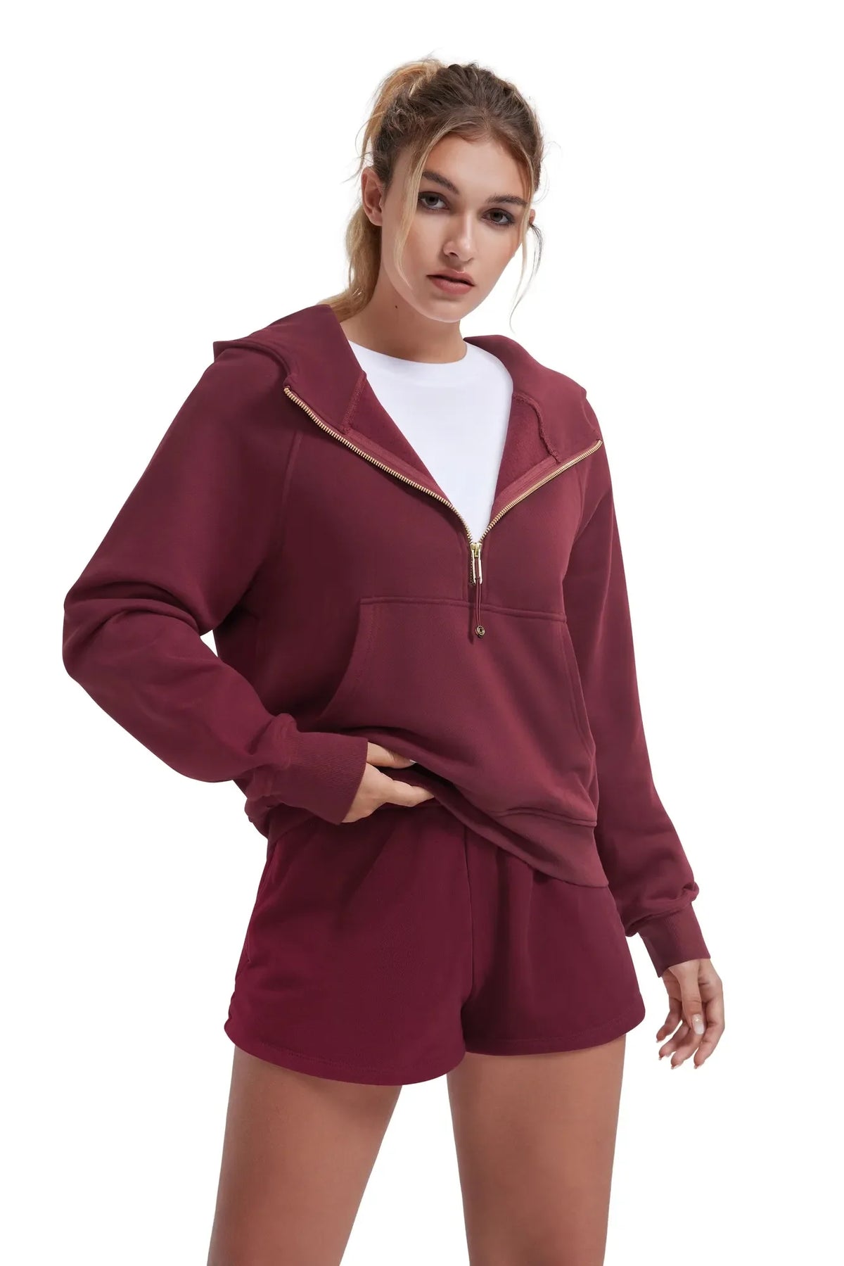 Sudadera Corta con Capucha y Media Cremallera