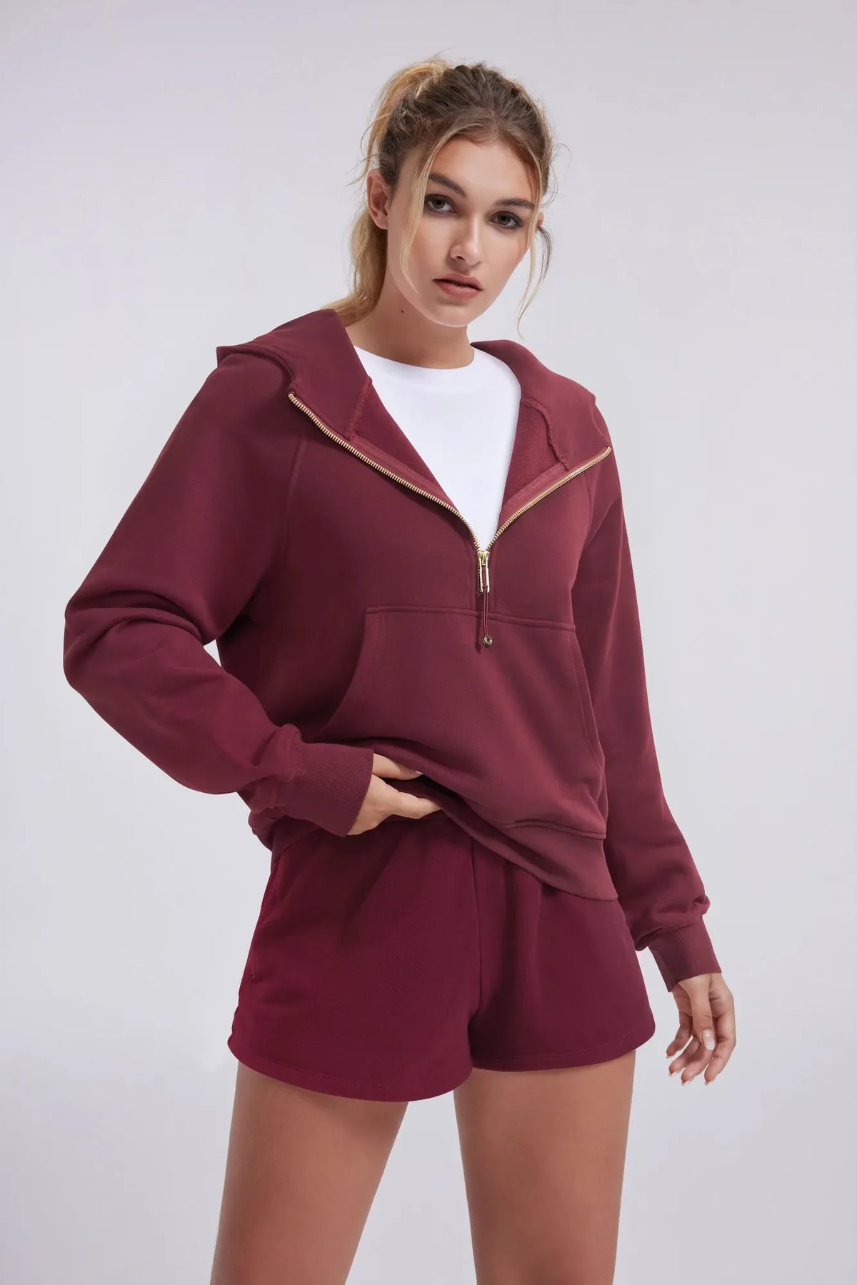 Sudadera Corta con Capucha y Media Cremallera