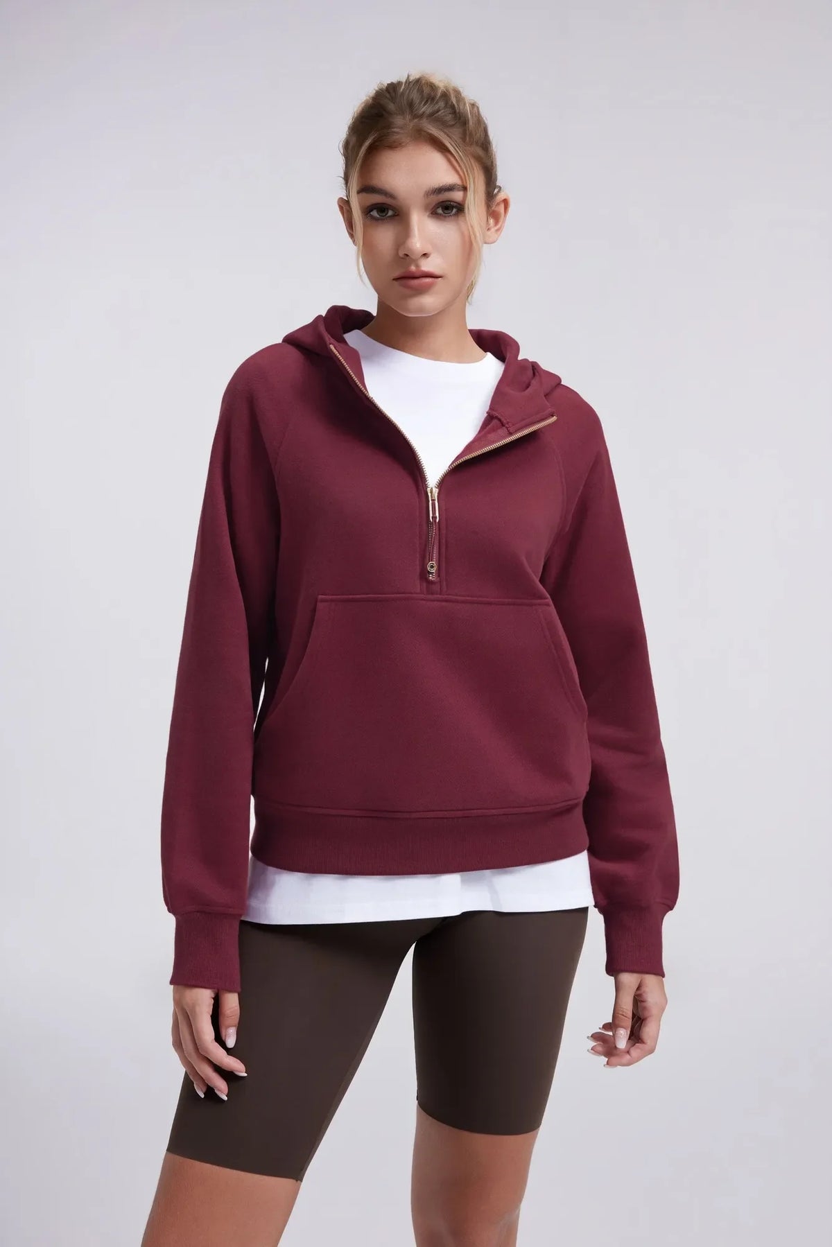 Sudadera Corta con Capucha y Media Cremallera