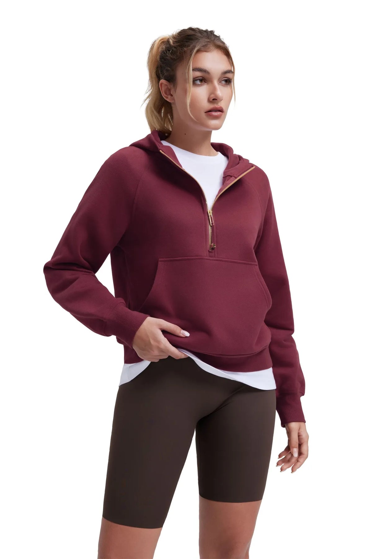 Sudadera Corta con Capucha y Media Cremallera