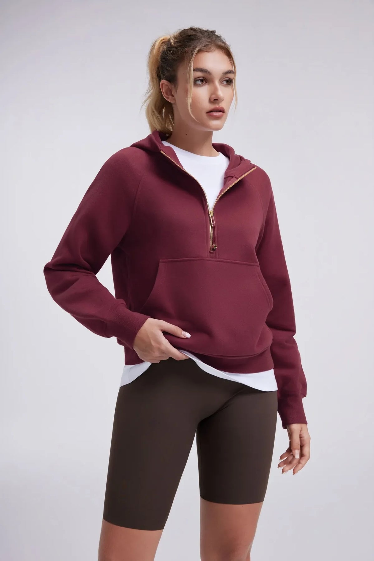 Sudadera Corta con Capucha y Media Cremallera