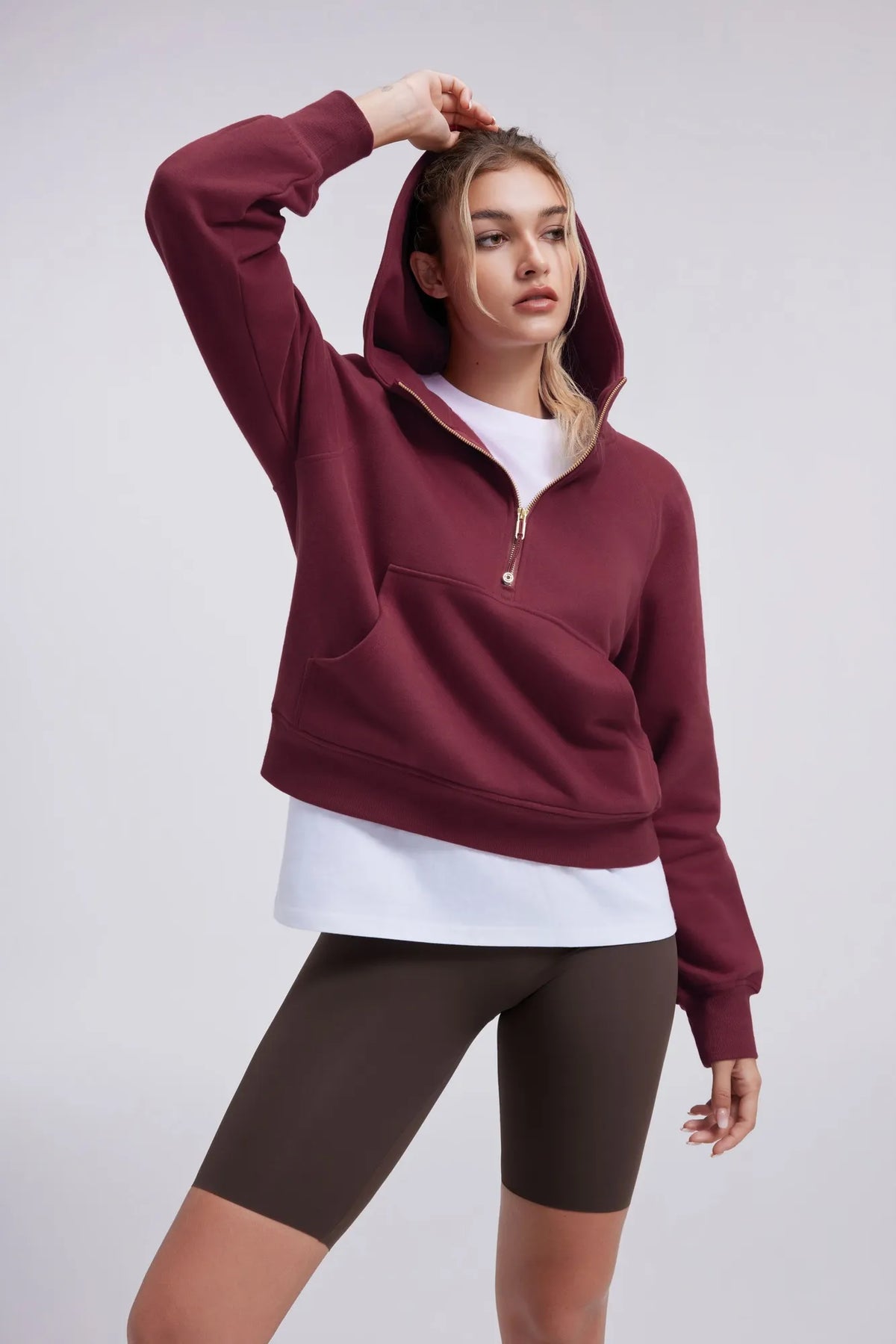 Sudadera Corta con Capucha y Media Cremallera