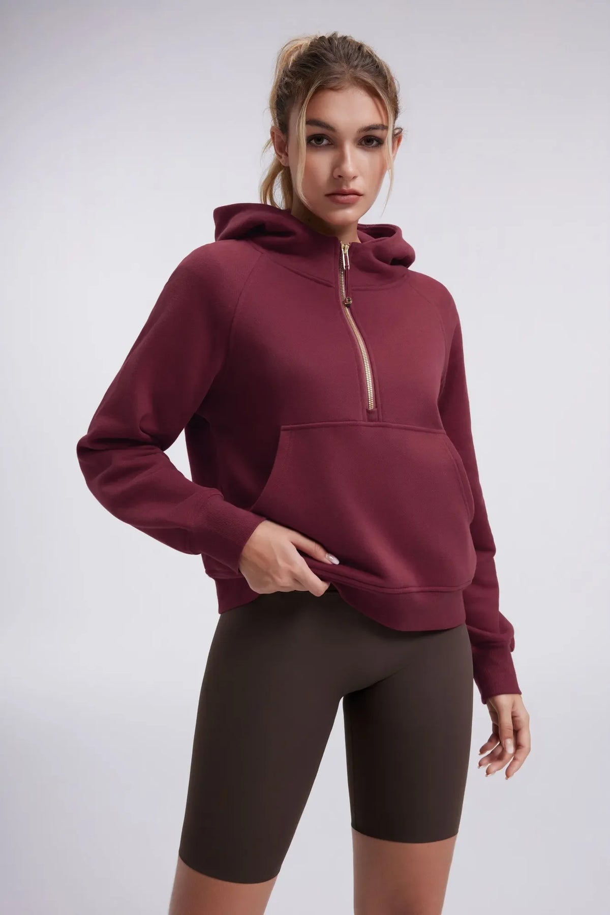 Sudadera Corta con Capucha y Media Cremallera