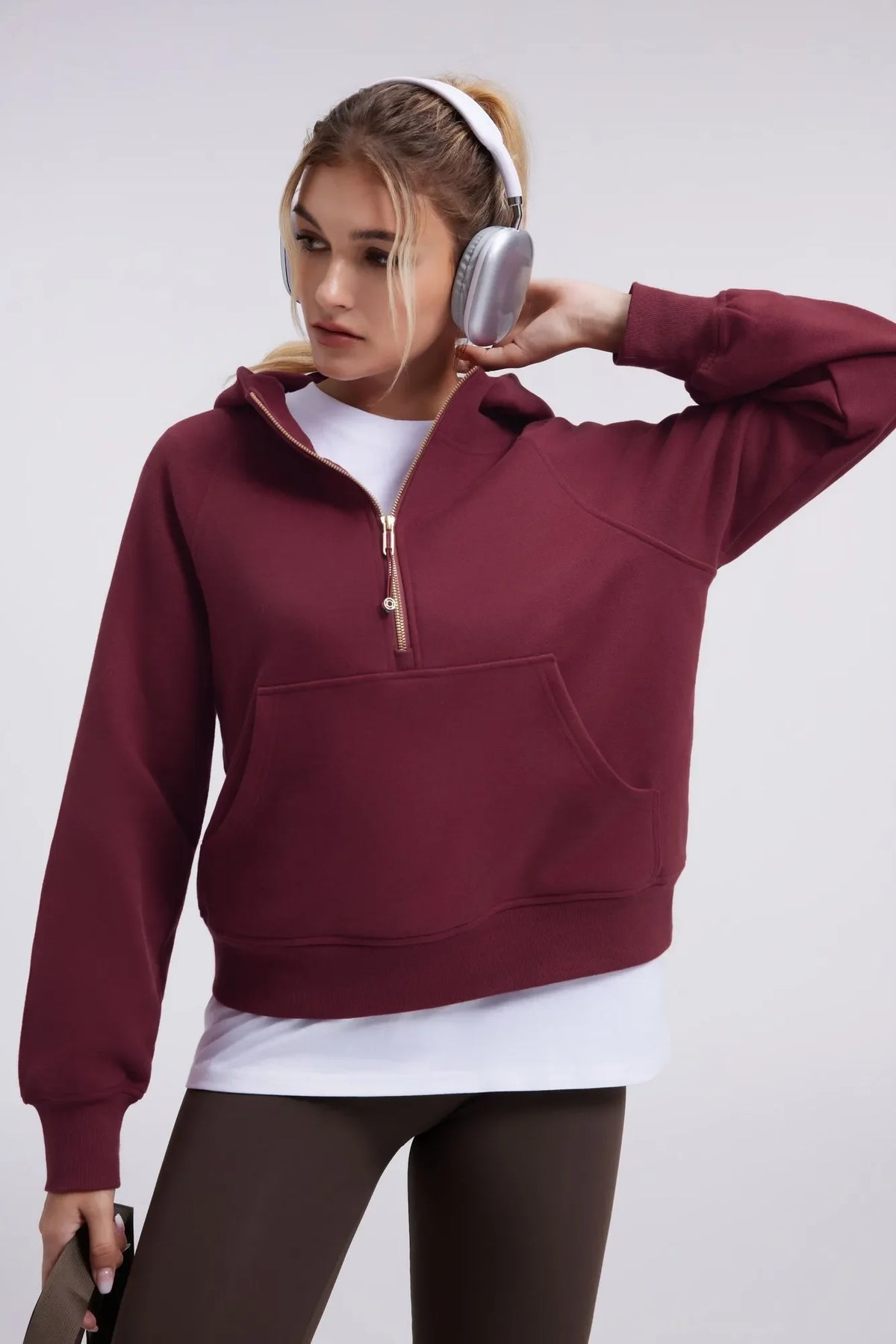 Sudadera Corta con Capucha y Media Cremallera