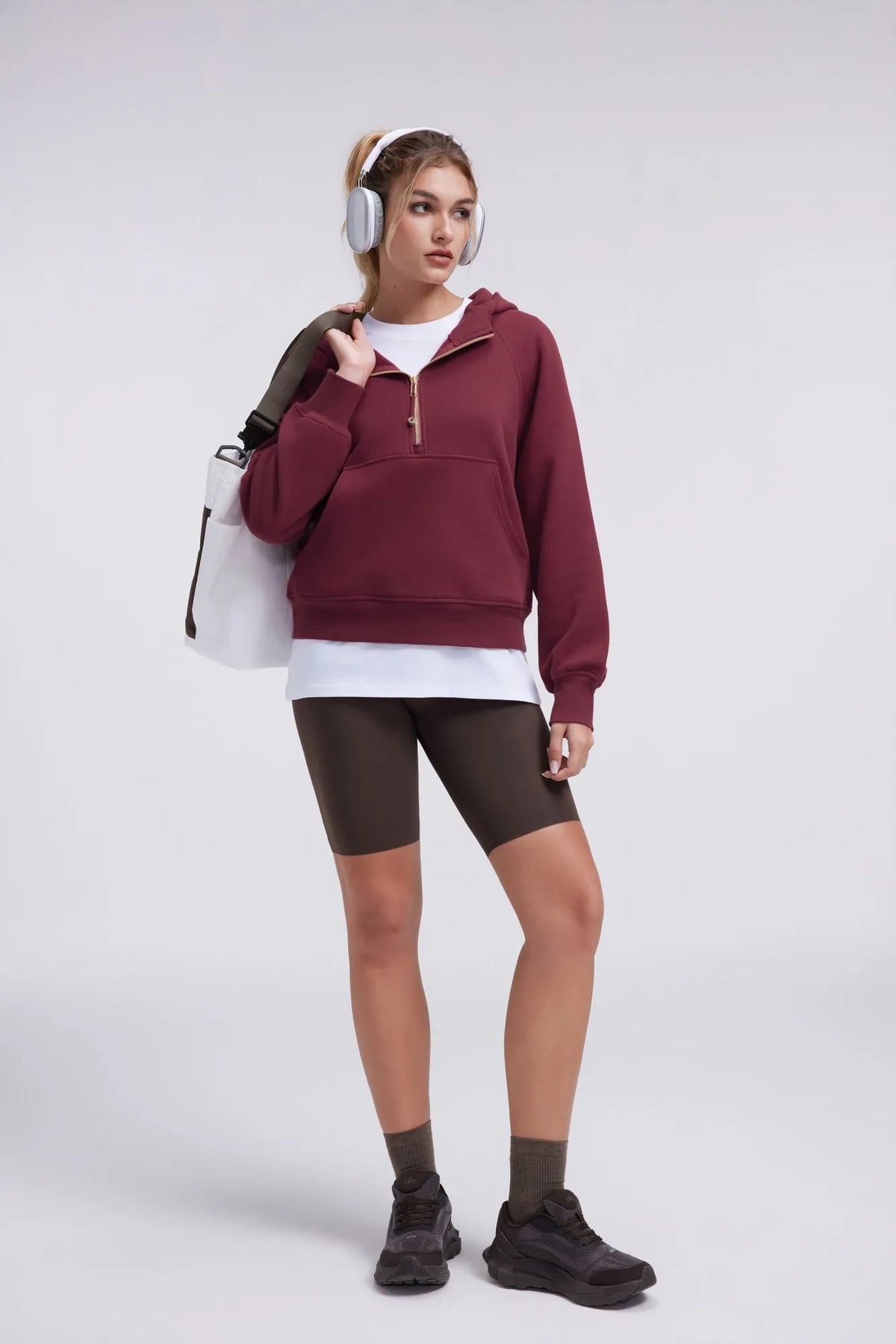 Sudadera Corta con Capucha y Media Cremallera