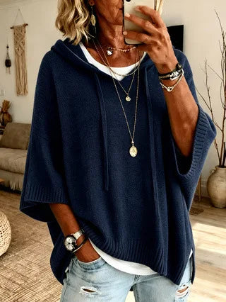 Jersey de Punto con Capucha y Manga Ancha lisos