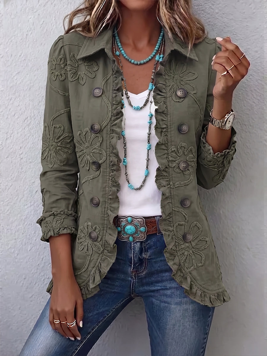 Chaqueta Bordada con Volantes verde